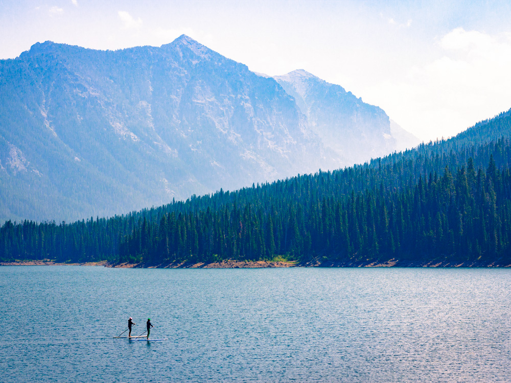 Two Paddleboarders on Hyalite Reservoir near Bozeman