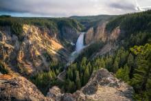 Lower falls of Yellowstone National Park at sunset