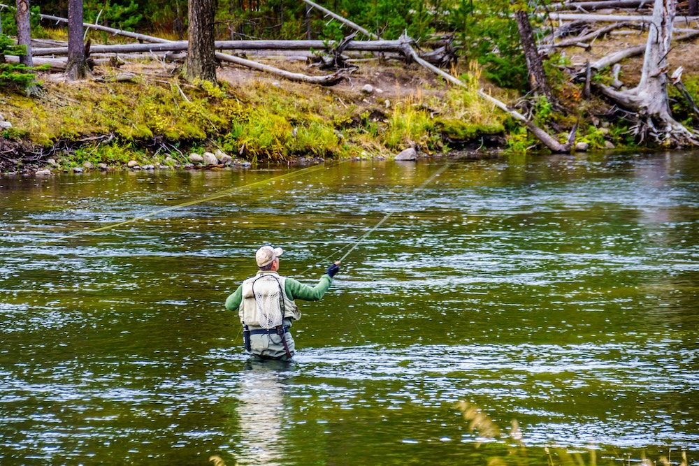 Man casting a fly rod in a Montana river
