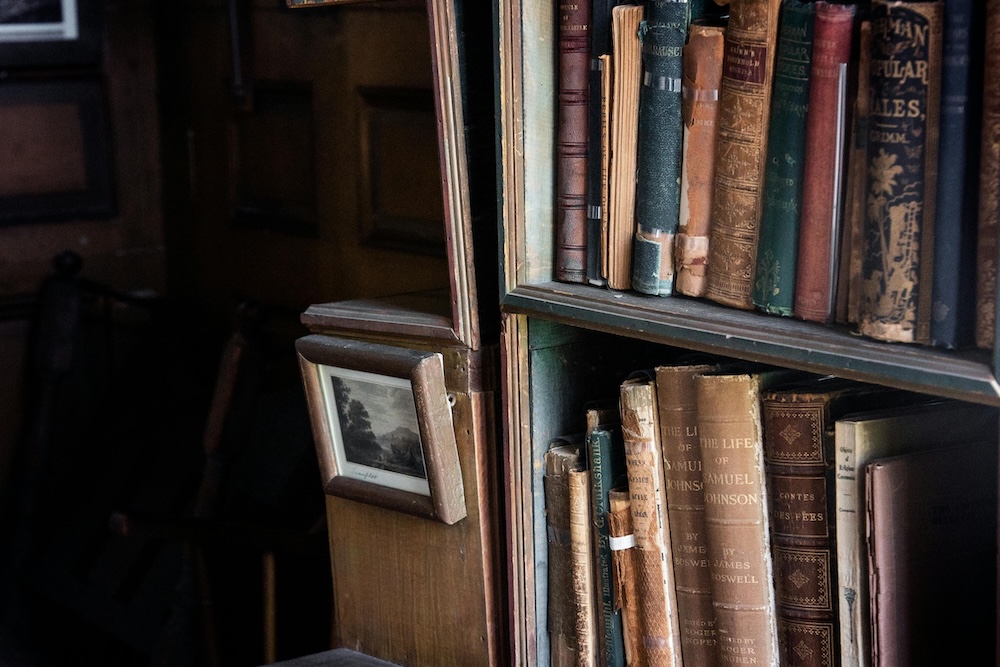 Antique books on a shelf